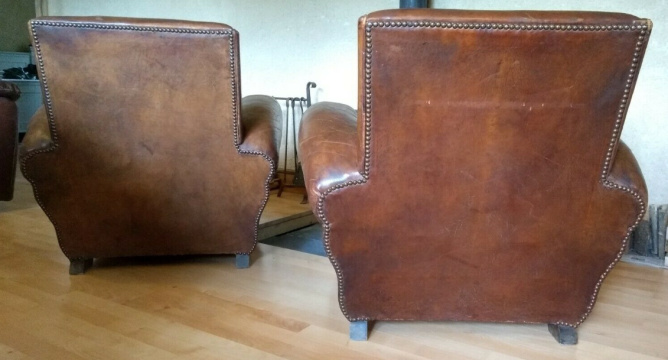 Pair of French Antique Leather Chairs